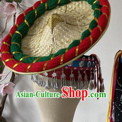 Top China Dai Nationality Peacock Dance Bamboo Hat Ethnic Folk Dance Headdress Yunnan Minority Performance Hair Accessories