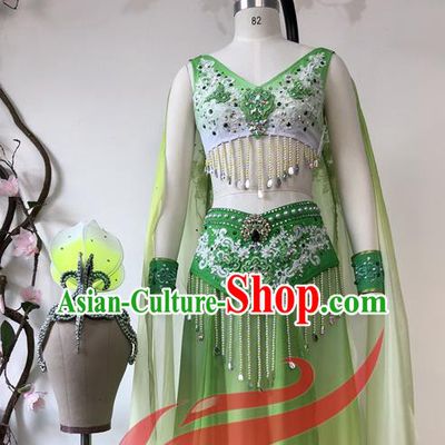 Chinese Classical Dance Garment Costumes Stage Performance Green Dress Outfits Woman Jasmine Flower Dance Clothing