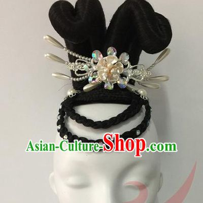 Top China Woman Hanfu Dance Wigs Chignon Hairpieces Stage Performance Hair Accessories Classical Dance Headdress