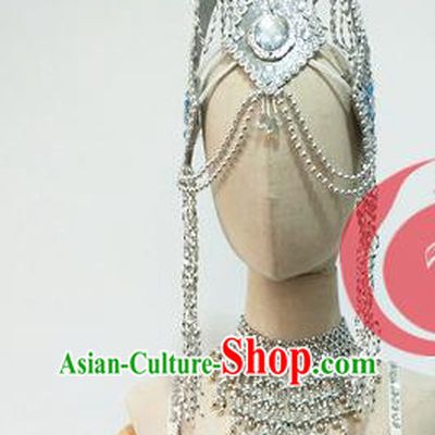 Top China Sanya Romance Love Stage Performance Headwear Classical Dance Hair Accessories Female Group Dance Argent Hair Crown