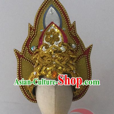 Top China Female Group Dance Hair Crown Flying Apsaras Stage Performance Headwear Classical Dance Golden Hat Hair Accessories