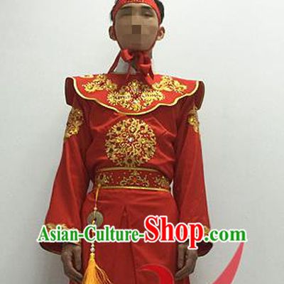 Chinese Male Stage Performance Red Outfits Cosplay Childe Jia Baoyu Clothing Classical Dance Garment Costumes