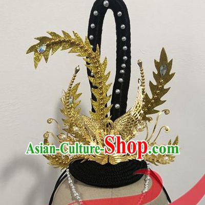 Top China Female Group Hanfu Dance Hair Accessories Stage Performance Headdress Classical Dance Golden Phoenix Hair Crown