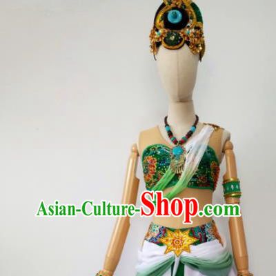 Chinese Classical Dance Garment Costumes Stage Performance Flying Apsaras Green Dress Outfits Female Group Dance Clothing