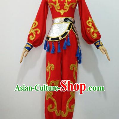 Chinese Xinjiang Minority Performance Garment Costumes Uyghur Nationality Folk Dance Clothing Ethnic Female Group Dance Red Uniforms