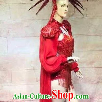 Custom Stage Show Red Feather Hair Accessories Catwalks Luxury Headdress Halloween Performance Hat
