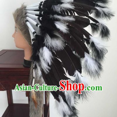 Top Catwalks Deluxe Black Feather Headdress Stage Show Giant Hat Halloween Cosplay Indian Tribal Chief Hair Accessories