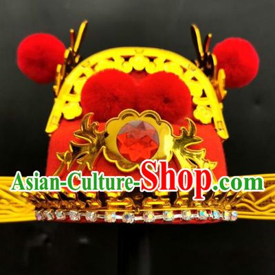 Chinese Ancient Bridegroom Headwear Beijing Opera Xiaosheng Headdress Peking Opera Scholar Red Hat