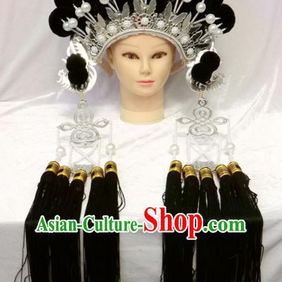 China Beijing Opera Hua Tan Phoenix Coronet Headdress Ancient Princess Hair Accessories Shaoxing Opera Diva Black Venonat Hat