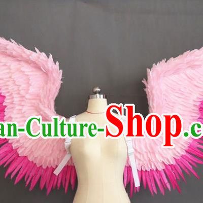 Custom Brazil Parade Props Halloween Cosplay Deluxe Pink Feather Angel Wings Stage Show Decorations Carnival Catwalks Back Accessories