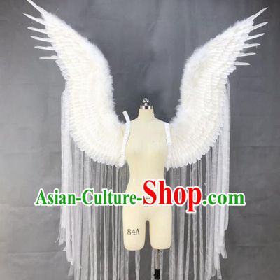 Custom Carnival Catwalks Tassel Back Accessories Brazil Parade Props Halloween Cosplay Deluxe White Feather Angel Wings Stage Show Decorations