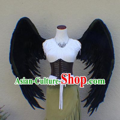 Custom Gothic Angel Decorations Carnival Catwalks Back Accessories Brazil Parade Props Halloween Cosplay Demon Black Feather Wings
