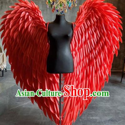 Custom Carnival Parade Angel Back Accessories Brazil Catwalks Props Cosplay Deluxe Red Feather Wings Halloween Stage Show Decorations