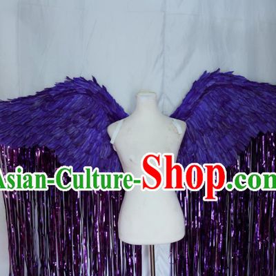 Custom Halloween Cosplay Deluxe Feather Angel Wings Stage Show Decorations Carnival Catwalks Purple Tassel Back Accessories Brazil Parade Props