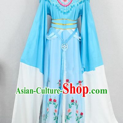 Chinese Ancient Noble Lady Garment Costumes Traditional Fujian Opera Princess Blue Dress Outfits Peking Opera Diva Clothing