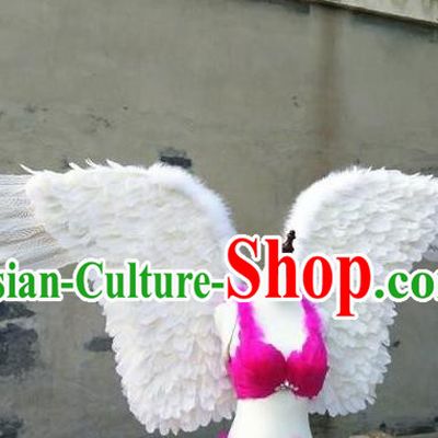 Custom Carnival Parade Accessories Miami Catwalks Back Decorations Cosplay Angel White Feather Wings Halloween Performance Props Headdress