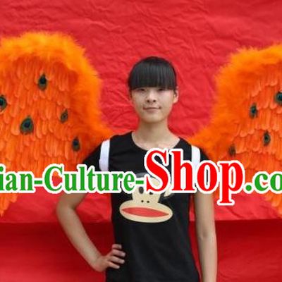 Custom Cosplay Angel Orange Feather Wings Halloween Performance Props Headdress Carnival Parade Accessories Miami Catwalks Back Decorations