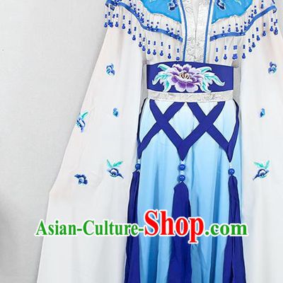 Chinese Ancient Young Beauty Garment Costumes Traditional Hainan Opera Diva Blue Dress Outfits Peking Opera Princess Clothing