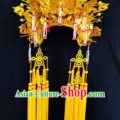 China Ancient Empress Hair Accessories Peking Opera Hua Tan Golden Phoenix Coronet Beijing Opera Diva Headdress