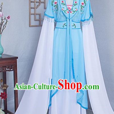 Chinese Traditional Shaoxing Opera Garment Costume Peking Opera Hua Tan Clothing Ancient Nobility Lady Light Blue Dress Outfits
