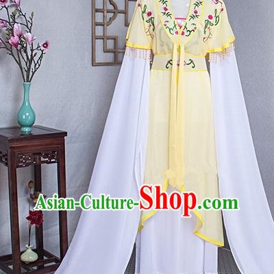 Chinese Beijing Opera Hua Tan Clothing Ancient Noble Lady Light Yellow Dress Outfits Traditional Huangmei Opera Actress Garment Costume