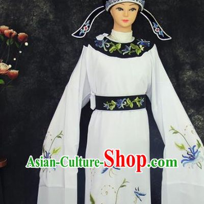 China Peking Opera Xiaosheng Clothing Beijing Opera Young Childe Apparel Shaoxing Opera Scholar Embroidered White Robe