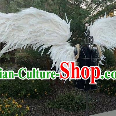 Custom Christmas Performance White Feather Wings Magic Show Prop Accessories Miami Catwalks Back Decorations Halloween Fancy Scalable Wing
