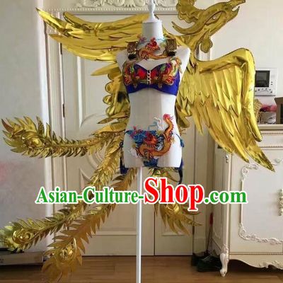 Custom Miami Performance Decorations Ceremony Catwalks Back Accessories Stage Show Props Halloween Cosplay Golden Phoenix Wings