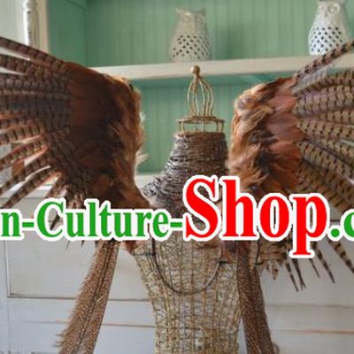 Custom Christmas Performance Brown Feather Wings Miami Catwalks Back Decorations Halloween Cosplay Wing Props Stage Show Accessories