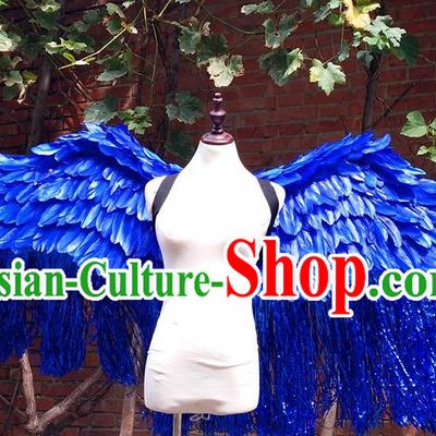 Custom Cosplay Royalblue Feathers Tassel Wings Christmas Performance Props Carnival Parade Accessories Miami Angel Catwalks Back Decorations