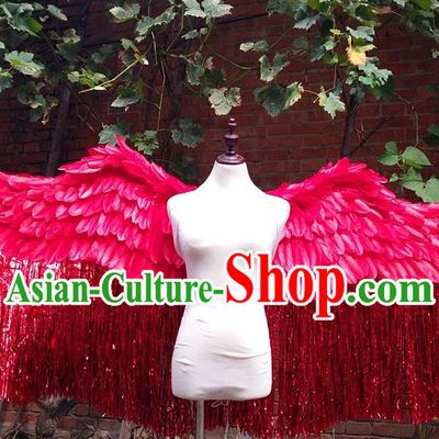 Custom Christmas Performance Props Carnival Parade Accessories Miami Angel Catwalks Back Decorations Cosplay Rosy Feathers Tassel Wings