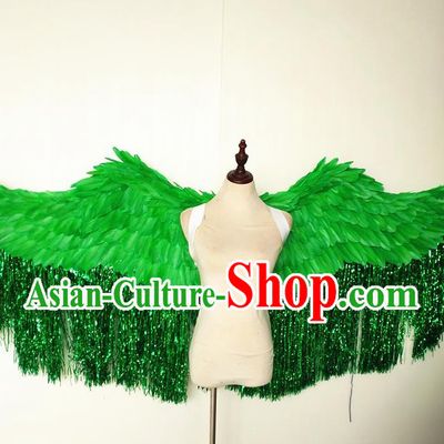Custom Carnival Parade Accessories Miami Angel Catwalks Back Decorations Cosplay Green Feathers Tassel Wings Christmas Performance Props