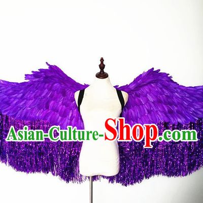 Custom Miami Angel Catwalks Back Decorations Cosplay Purple Feathers Tassel Wings Christmas Performance Props Carnival Parade Accessories