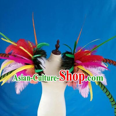 Top Samba Dance Shoulder Decorations Halloween Cosplay Accessories Catwalks Coloful Feather Stage Show Prop