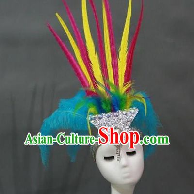 Top Brazilian Carnival Hair Accessories Miami Catwalks Headdress Stage Show Colorful Feathers Royal Crown Samba Dance Giant Headpiece