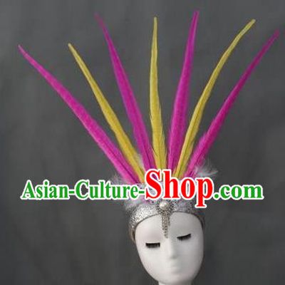Top Stage Show Colorful Feathers Royal Crown Samba Dance Giant Headpiece Brazilian Carnival Hair Accessories Miami Catwalks Headdress