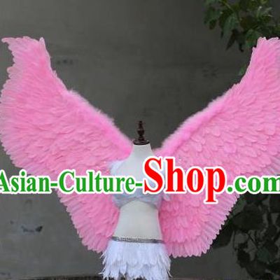 Custom Halloween Fancy Ball Accessories Carnival Parade Wear Miami Show Back Decorations Cosplay Pink Feather Angel Wings Catwalks Model Props