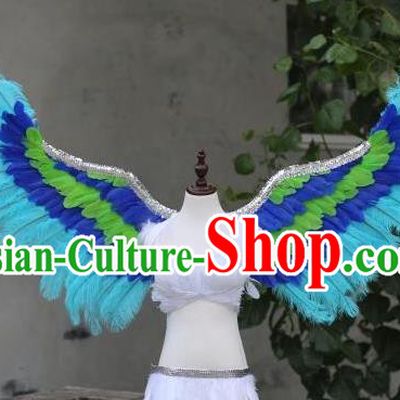 Custom Model Show Props Halloween Catwalks Wear Carnival Parade Accessories Miami Angel Blue Feathers Wings Cosplay Fancy Ball Back Decorations