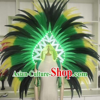 Custom Opening Dance Wear Miami Parade LED Back Accessories Cosplay Angel Green Feather Wings Halloween Performance Decorations Stage Show Props