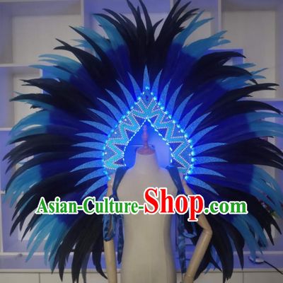 Custom Stage Show Props Opening Dance Wear Miami Parade LED Back Accessories Cosplay Angel Blue Feather Wings Halloween Performance Decorations