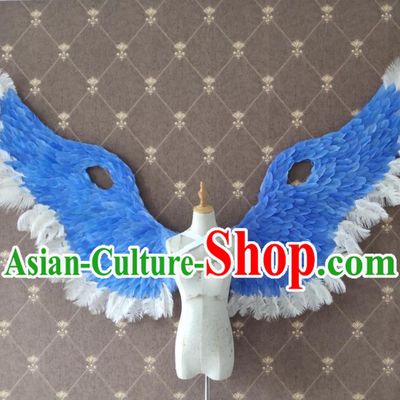 Custom Halloween Performance Decorations Stage Show Angel Props Opening Dance Wear Miami Parade Accessories Christmas Blue Feather Wings