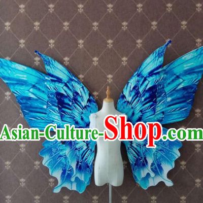 Custom Christmas Blue Butterfly Wings Halloween Cosplay Demon Decorations Stage Show Props Opening Dance Deluxe Wear Miami Show Accessories