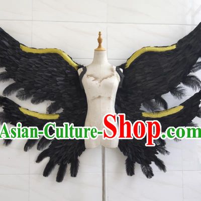 Custom Stage Show Demon Props Opening Dance Wear Miami Parade Accessories Christmas Giant Black Feather Wings Halloween Performance Decorations