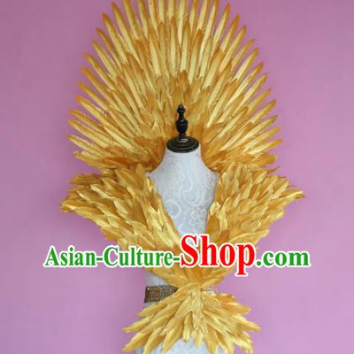 Custom Carnival Dance Back Accessories Miami Stage Show Wear Christmas Performance Props Halloween Cosplay Angel Golden Feather Wings