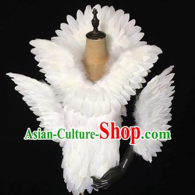 Custom Christmas Catwalks Props Opening Dance White Feather Wings Carnival Dance Back Accessories Miami Stage Show Wear