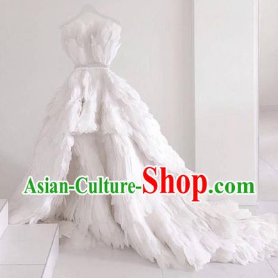 Top Brazilian Carnival White Feather Dress Stage Show Wedding Dress Miami Catwalks Costume Christmas Dance Clothing