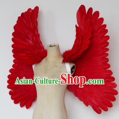 Custom Miami Stage Show Wear Christmas Catwalks Props Opening Dance Red Feather Wings Carnival Parade Back Accessories