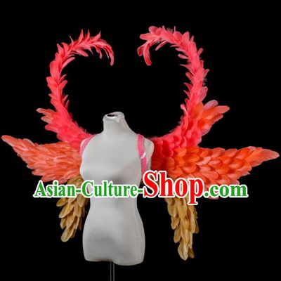 Custom Miami Stage Show Red Feather Wear Christmas Catwalks Props Opening Dance Butterfly Wings Carnival Parade Accessories