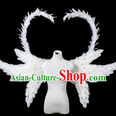 Custom Carnival Parade Accessories Miami Stage Show White Feather Wear Christmas Catwalks Props Opening Dance Butterfly Wings