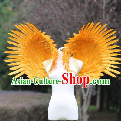 Custom Halloween Catwalks Golden Feather Wing Props Opening Dance Shoulder Accessories Carnival Parade Feathers Wings Miami Stage Performance Wear